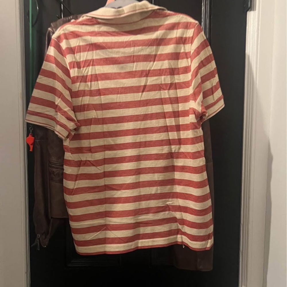 Burberry Red and White Striped Mens Polo - Picture 2 of 4